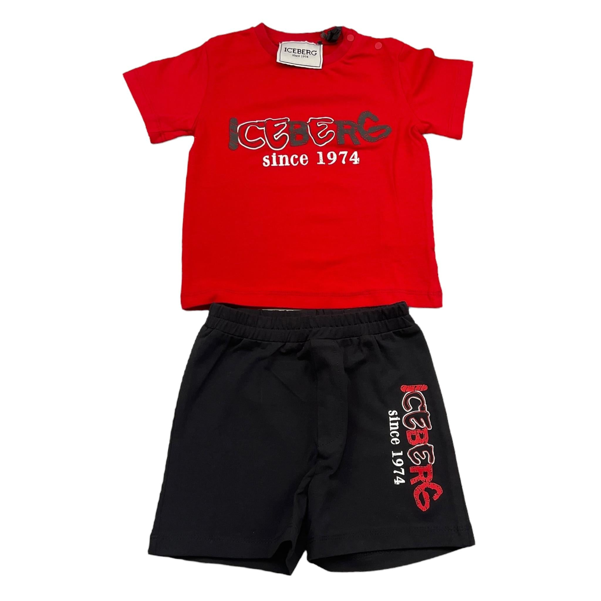 Iceberg Completo 2 Pezzi T-Shirt-Bermuda Bicolore per Neonato CCICE5102N ROSSO/NERO ICEBERG 