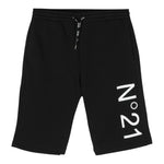 N°21 Bermuda Tinta Unita con Elastico In Vita E Stampa per Bambino N21614 NERO N°21 