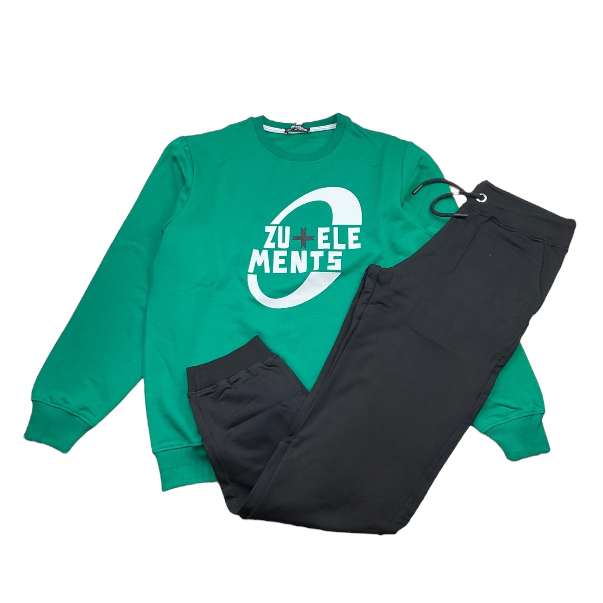 ZU+ELEMENTS completo 2pz felpa-pantalone tinta unita Verde/nero per Bambino ZU1717 VERDE/NERO ZU+ELEMENTS 
