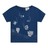 Carre'Ment Beau T-Shirt Crew Neck Solid Color With Contrast Print Blue For Newborns