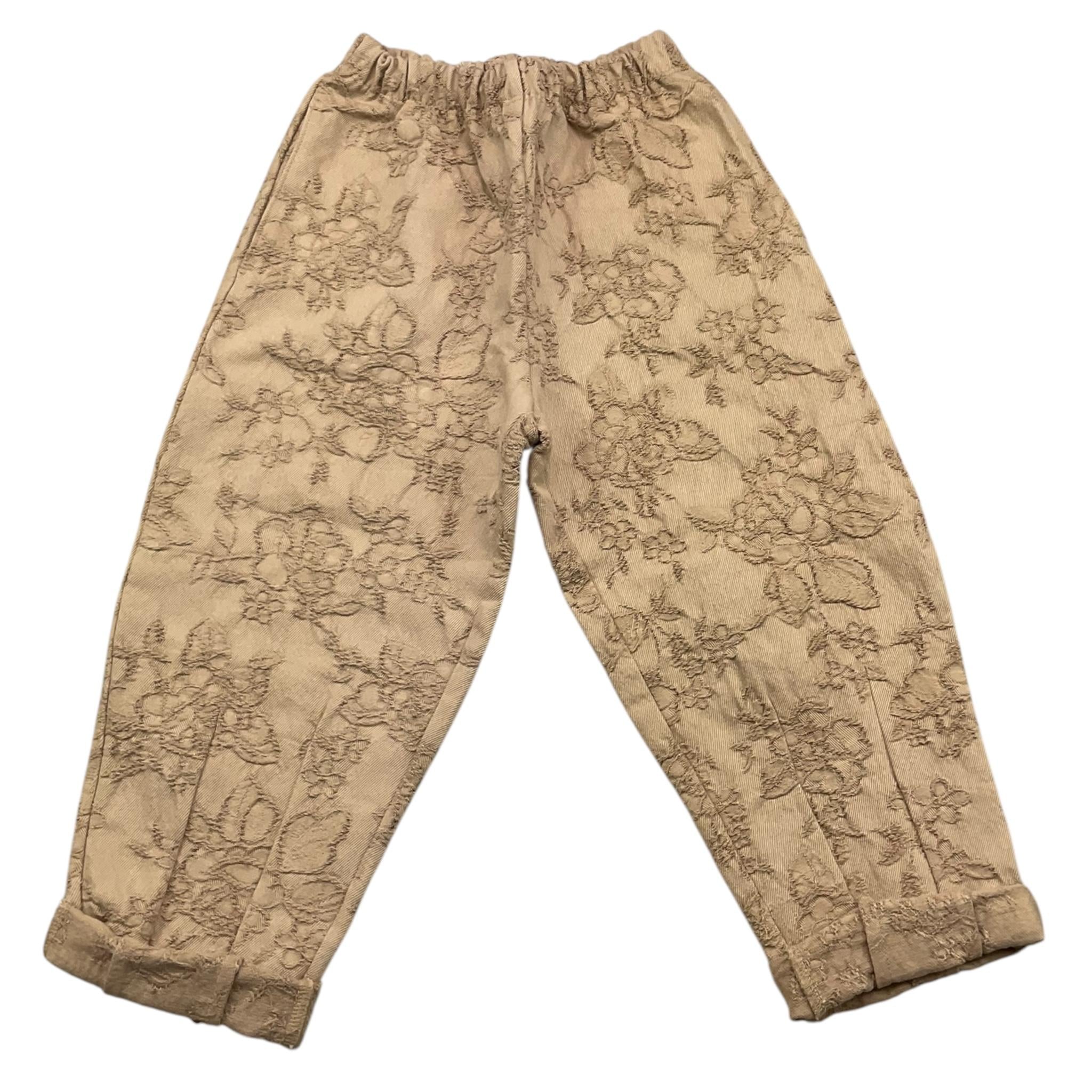 pantalone tinta unita con elastico in vita e ricami ZW6A30 BEIGE CAFFE' D'ORZO 