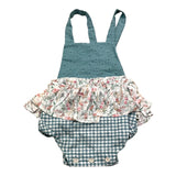 Petit Indi Green Checked Ruffle Romper For Baby Girl