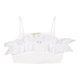 Twinset Plain White Ruffled Spaghetti Strap Top For Girls