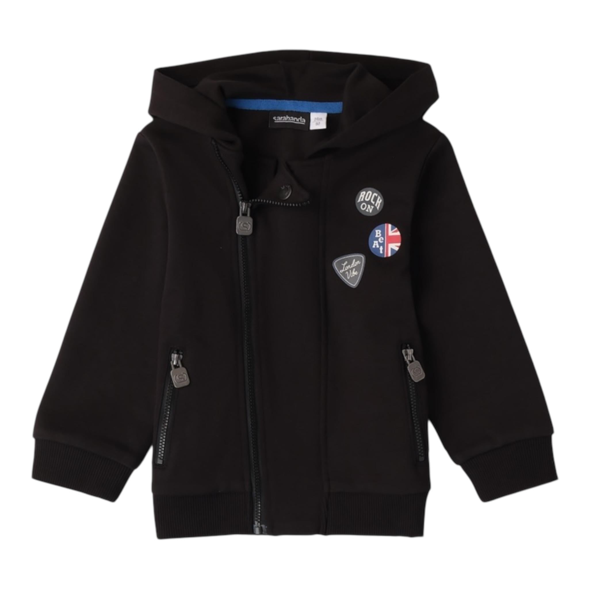 SARABANDA felpa tinta unita con zip e cappuccio Nero per Bambino 0A137 NERO SARABANDA 