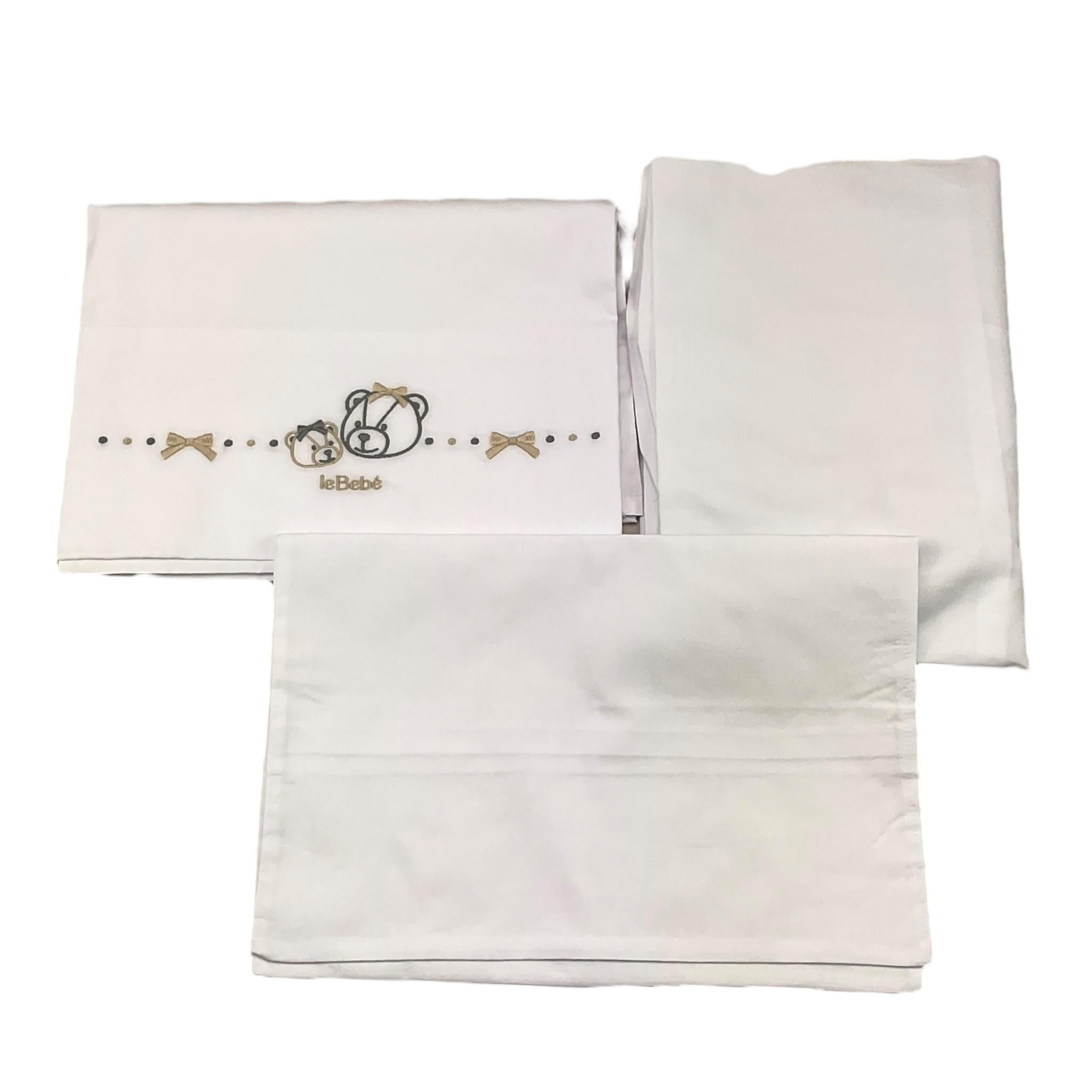 LE BEBE' set 3 pezzi lenzuola tinta unita cn ricami Bianco per Neonata LGB5970 BIANCO LE BEBE' 
