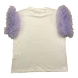 Vicolo Solid Color Crew Neck T-Shirt With Tulle Sleeves Cream/Lila For Girls
