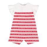 Balmain Romper Half Sleeve Striped Pattern White/Red For Baby Girl