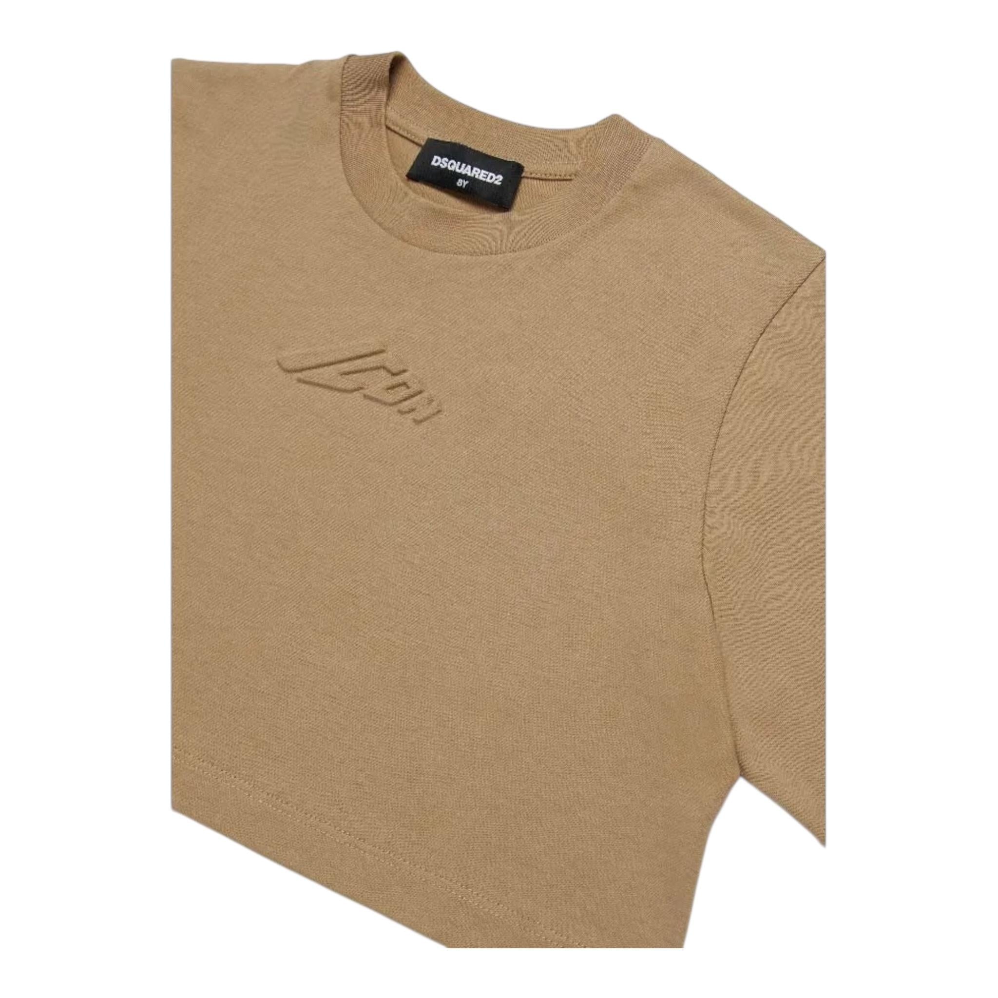 Dsquared2 T-Shirt Girocollo Tinta Unita con Stampa Modello Crop per Bambina DQ2931 BEIGE DSQUARED2 