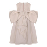 Vicolo Solid Color Dress Armhole With Beige Bow For Girls
