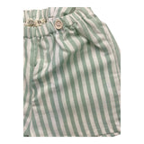 Petit Indi Two-Tone Bermuda Shorts With Striped Pattern And White/Green Straps For Newborns