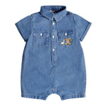 Moschino Pagliaccetto Mezza Manica Tinta Unita In Denim per Neonato MUT045 BLU MOSCHINO 