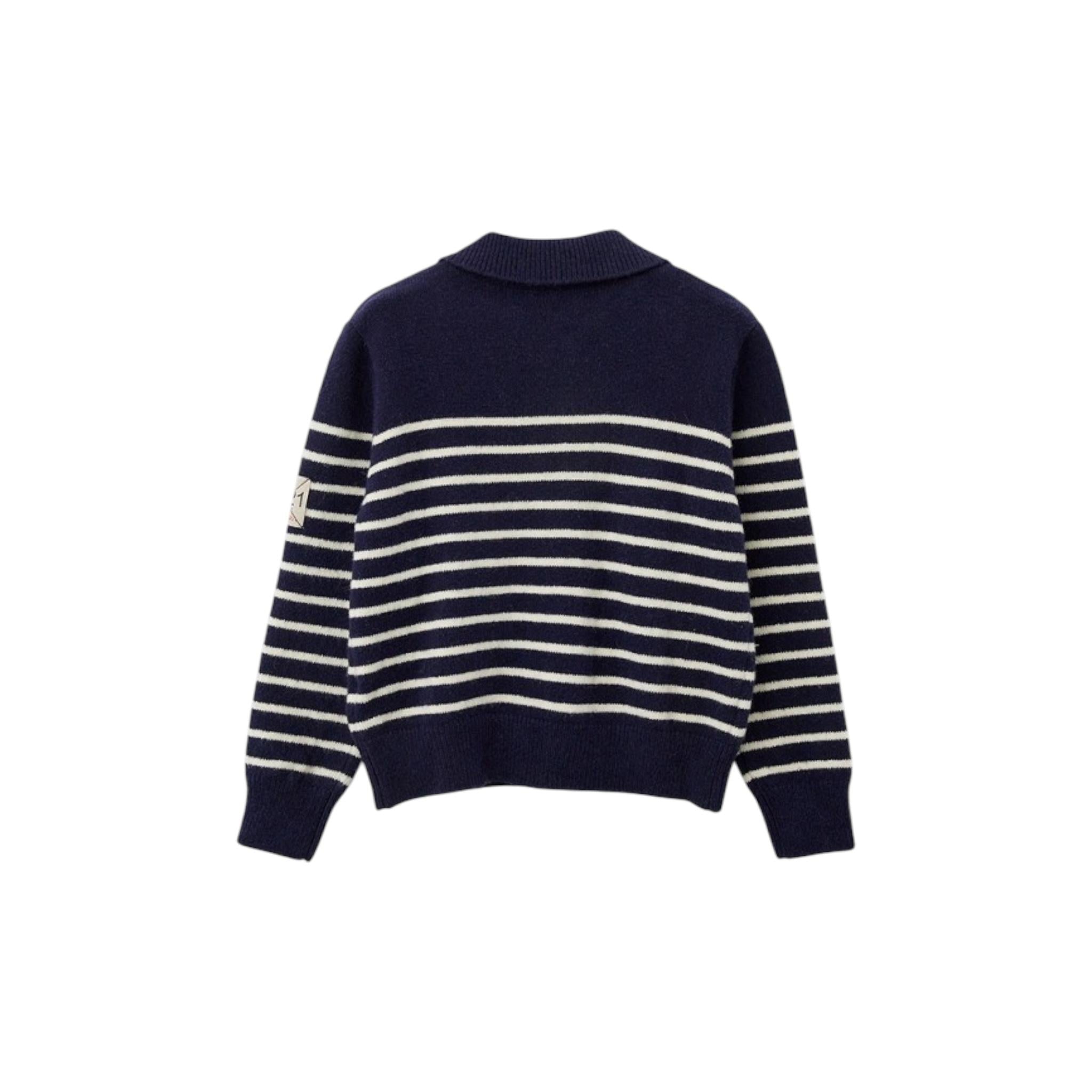 N°21 maglia tinta unita con zip e fantasia a righe Blu per Bambino N21951 BLU N°21 