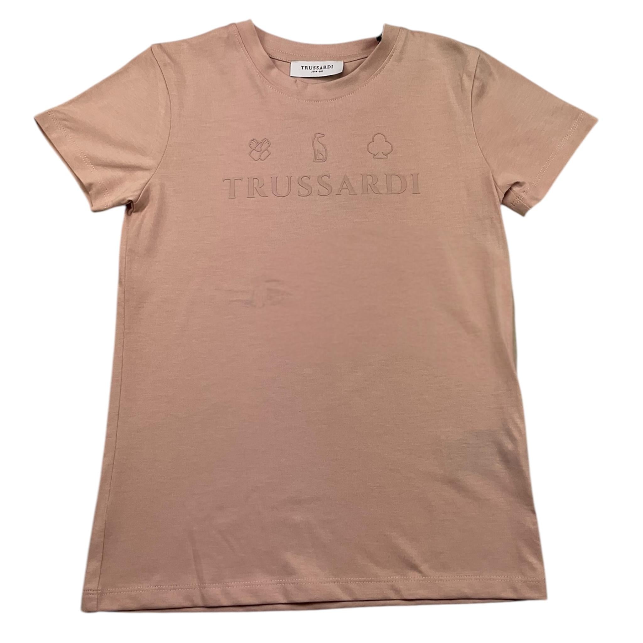 TRUSSARDI t-shirt girocollo tinta unita con stampa logo Rosa per Bambina TGA25082TS ROSA TRUSSARDI 