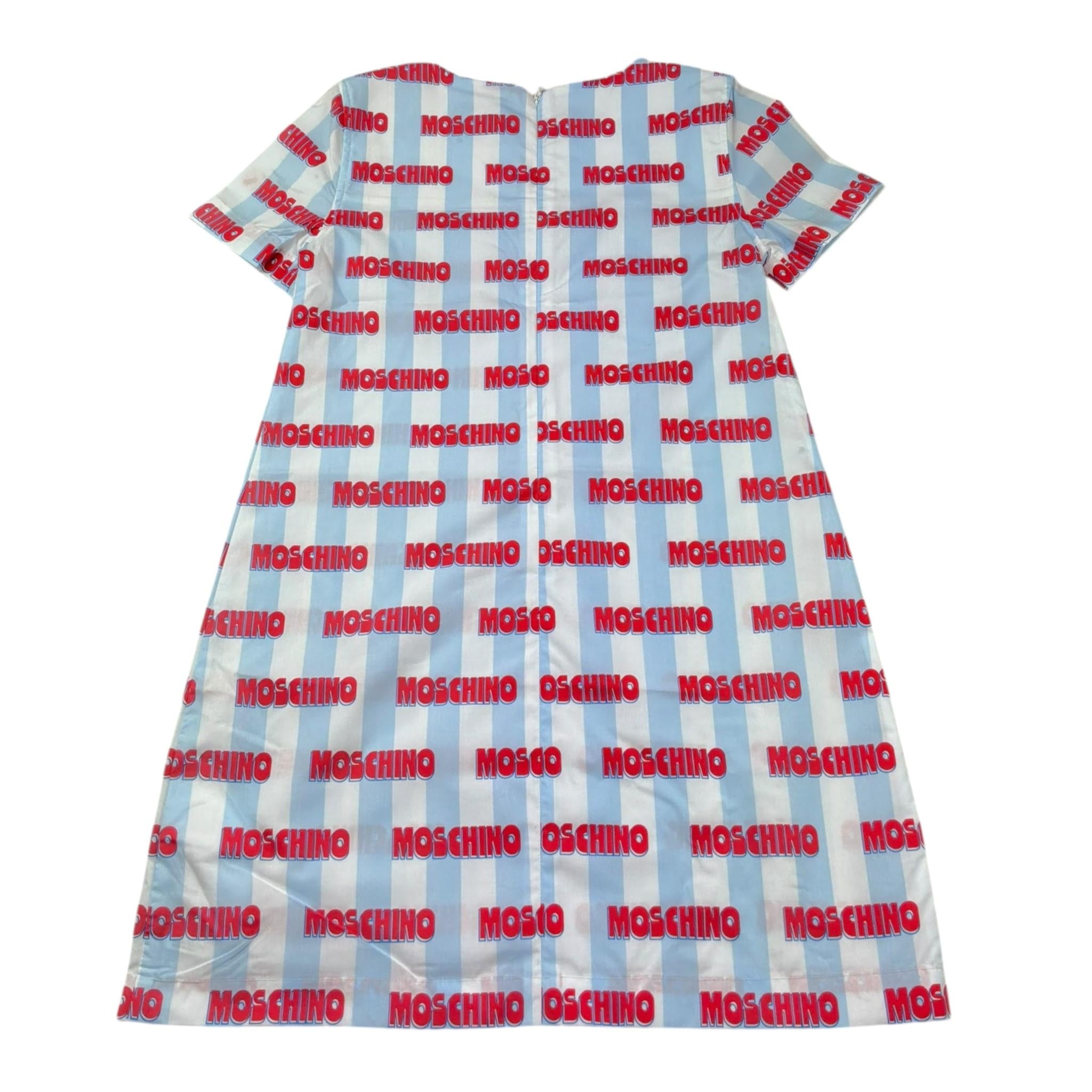 Moschino Abito Bicolore con Fantasia A Righe Mezza Manica per Bambina HDV0HI BIANCO/AZZURRO MOSCHINO 