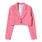 Gaelle Pink Solid Color Crop Jacket For Girls