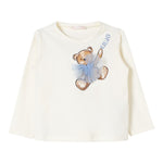 LIU JO shirt girocollo tinta unita con stampa brillantinata e fiocco Panna per Bambina KF4066X PANNA LIU JO 