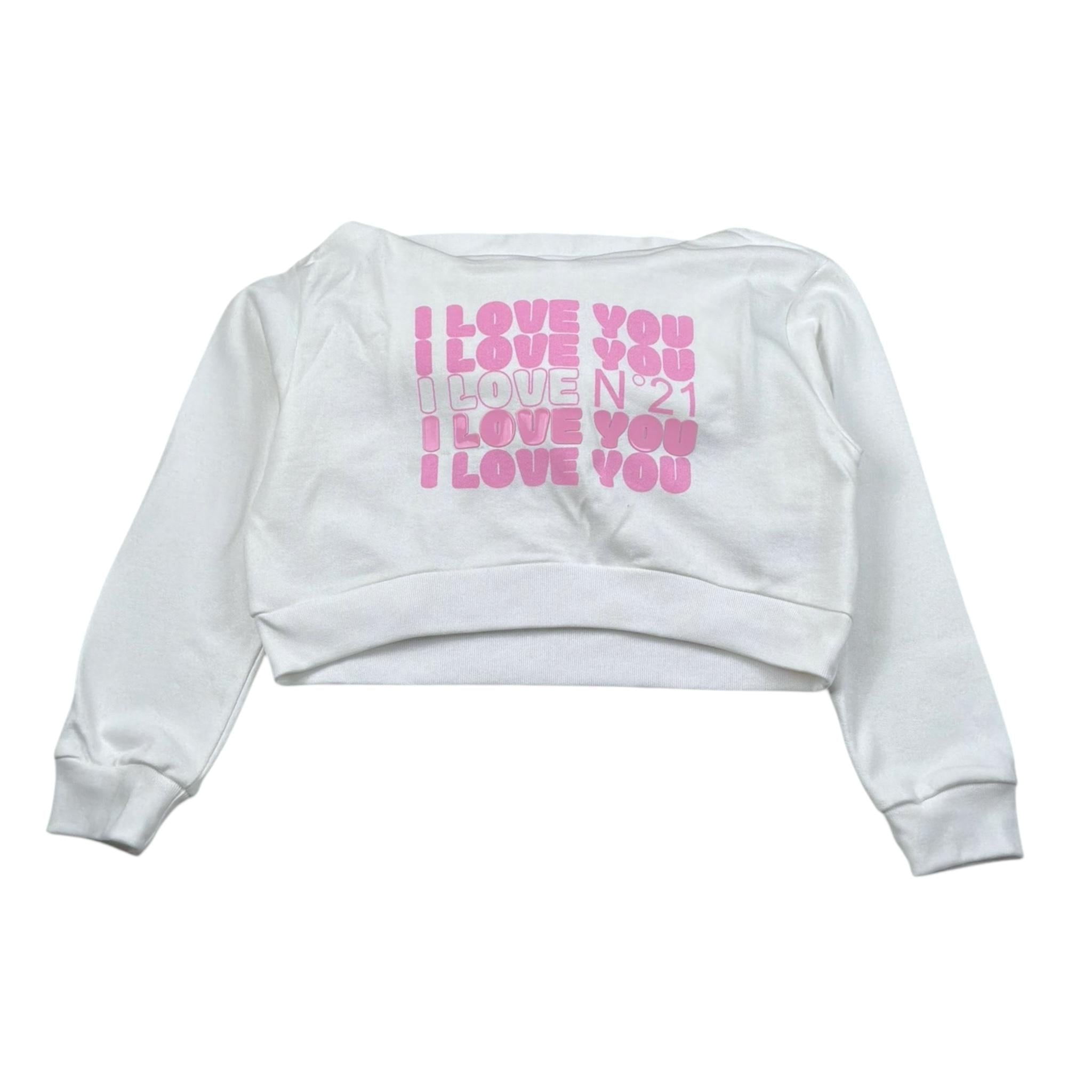 N°21 Felpa Tinta Unita con Stampa E Cappuccio per Bambina N2101Q BIANCO N°21 