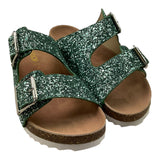 Colors Of California Solid Color Sandals With Glitter Buckles Green For Girls