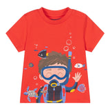Mayoral T-Shirt Crew Neck Solid Color with Contrast Print Red for Newborns