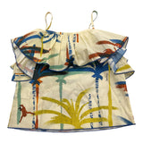 Mariuccia Solid Color Top With Ruffles And Straps And Beige Print For Girls