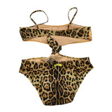 4Giveness Brown Spotted Print Solid Color One Piece Swimsuit For Girls