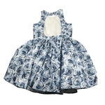 Nunzia Corinna Abito Giromanica tinta unita con Stampe Rose Blu per Bambina NJ2015961 BLU NUNZIA CORINNA 