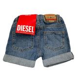 Diesel Bermuda Denim Solid Color Adjustable Waist Blue For Baby