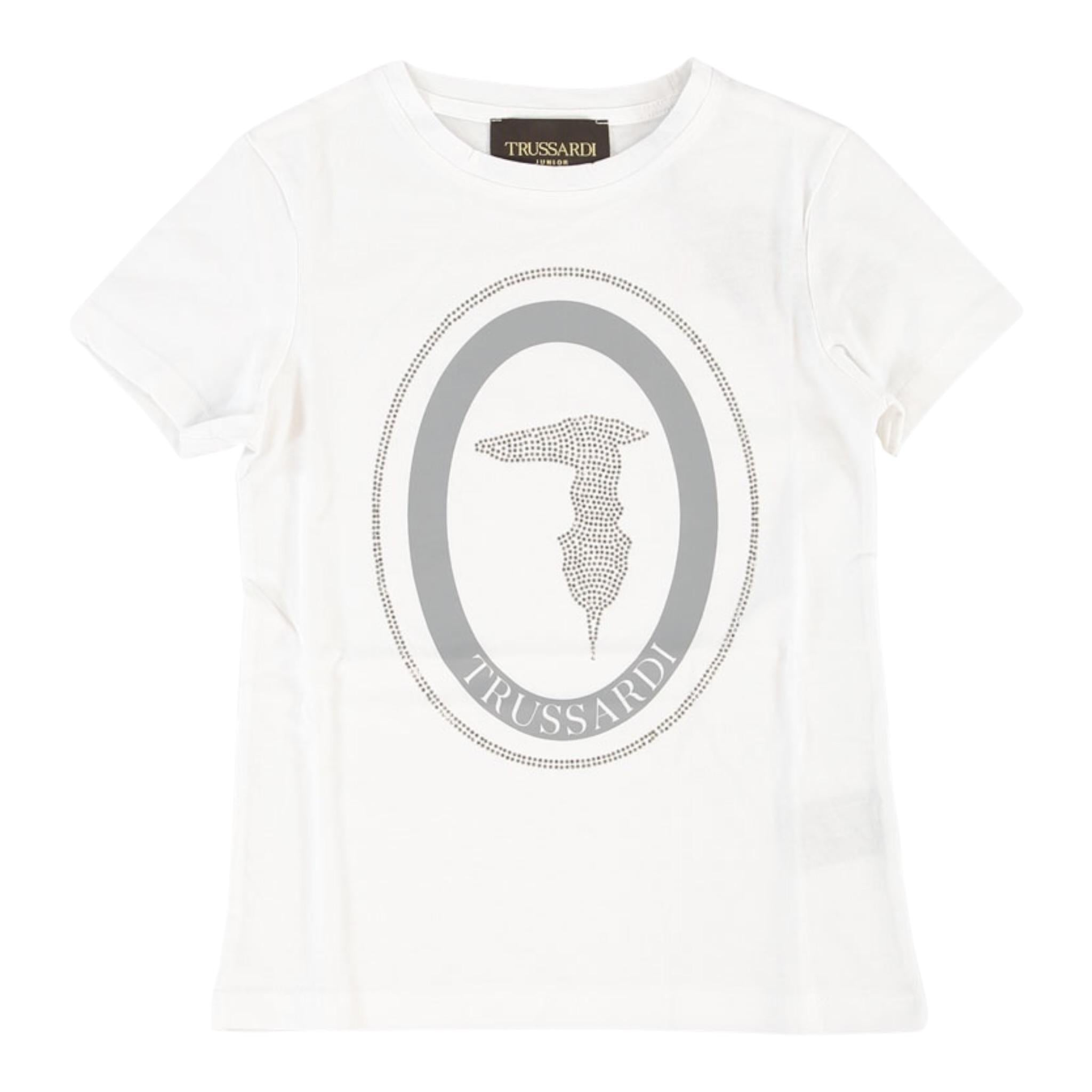 Trussardi T-Shirt Tinta Unita Girocollo con Stampa per Neonata TIP21104 BIANCO TRUSSARDI 