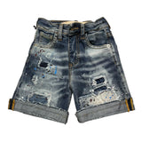 Yes London Ripped Denim Bermuda Shorts Plain Blue For Baby Girls