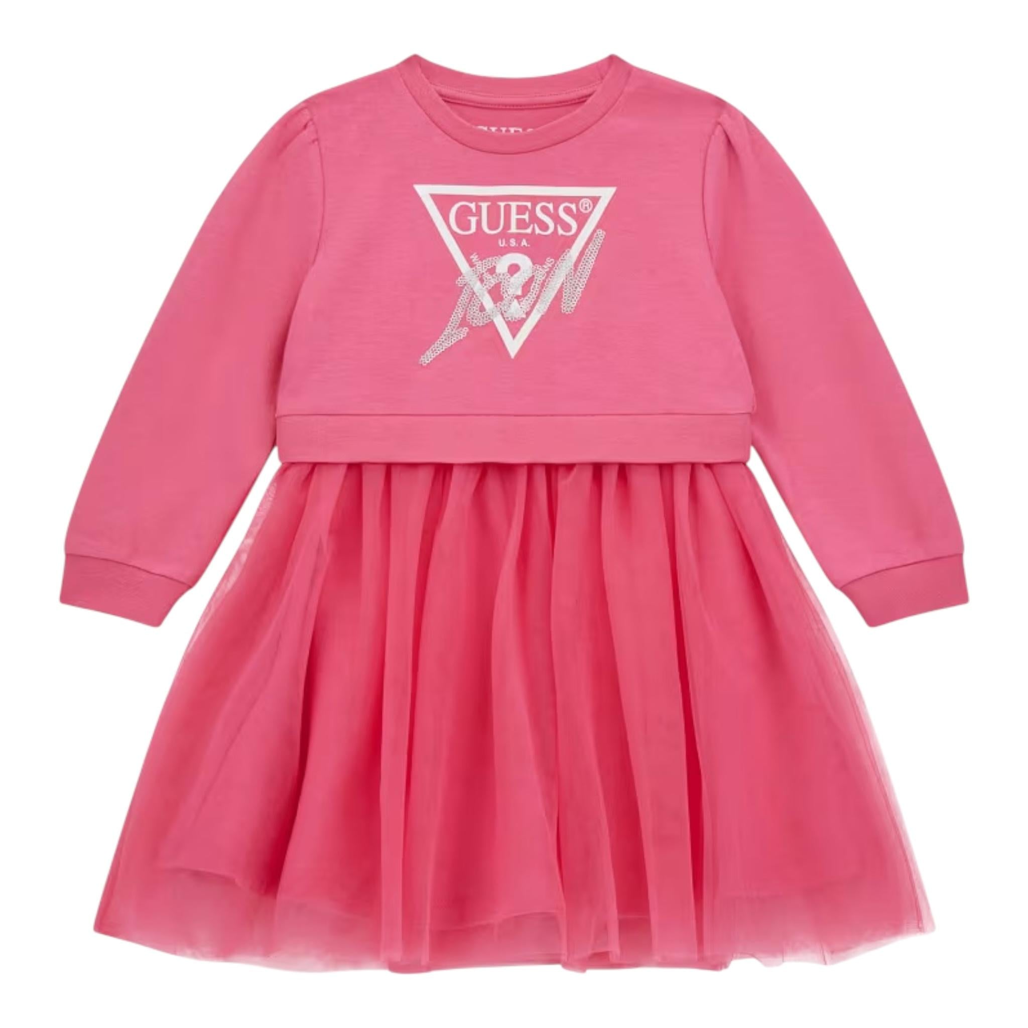 GUESS abito tinta unita girocollo con tulle Fuxia per Neonata K4YK09KB8R0N FUXIA GUESS 