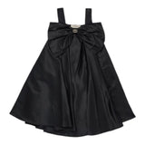 Twinset Solid Color Dress With Bow And Contrasting Logo Braces In Black For Girls