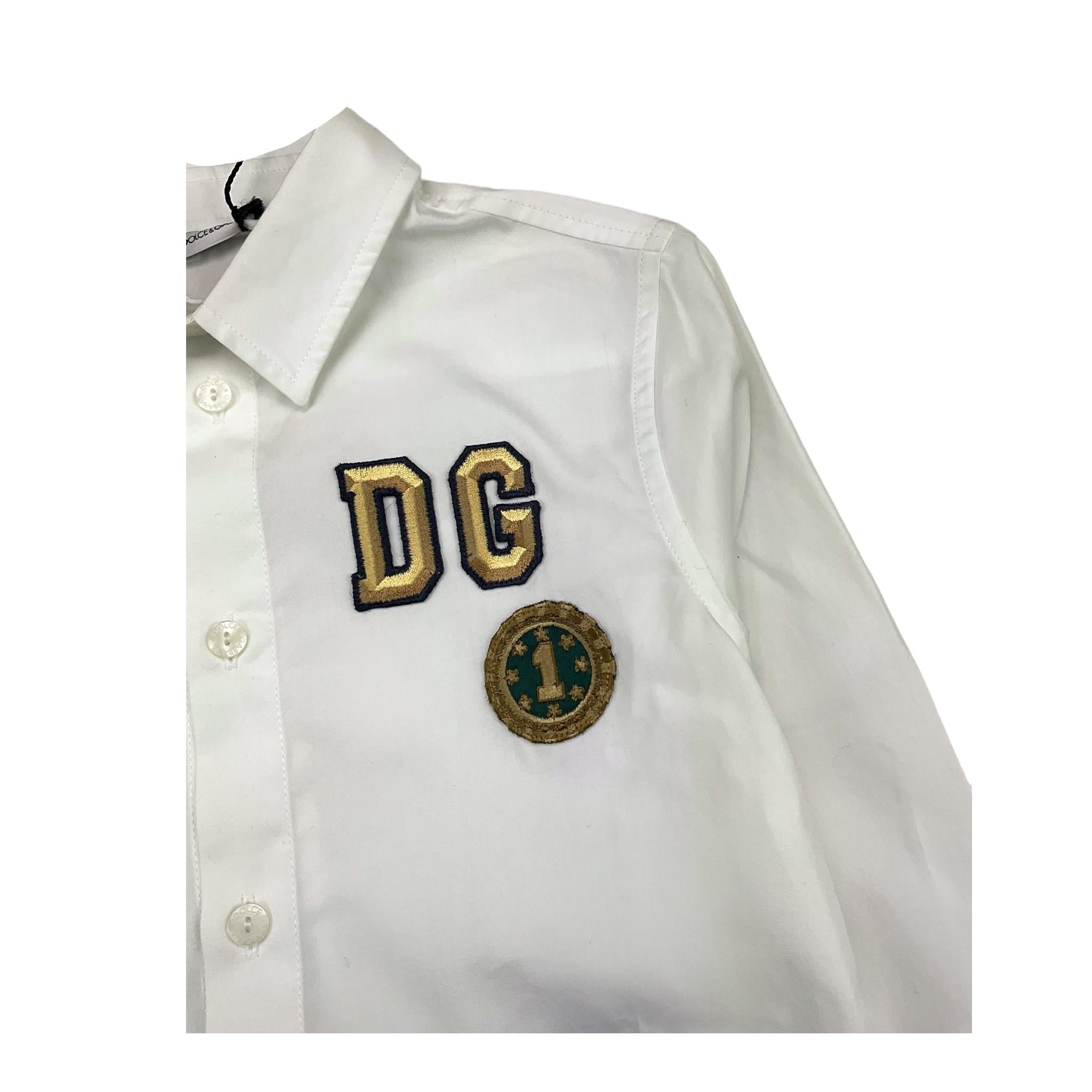 DOLCE & GABBANA camicia manica lunga tinta unita con ricami Bianco per Bambino L42S70 BIANCO DOLCE & GABBANA 