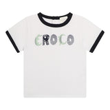 Carre'Ment Beau T-Shirt Crew Neck Solid Color With Contrast Print White For Newborns