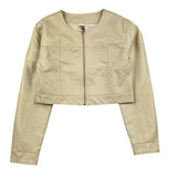I Do Plain Beige Zip Up Faux Leather Jacket For Girls