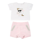 Karl Lagerfeld Completo 2 Pezzi T-Shirt-Short Bicolore Bianco/Rosa per Neonata Z30513 BIANCO/ROSA KARL LAGERFELD 