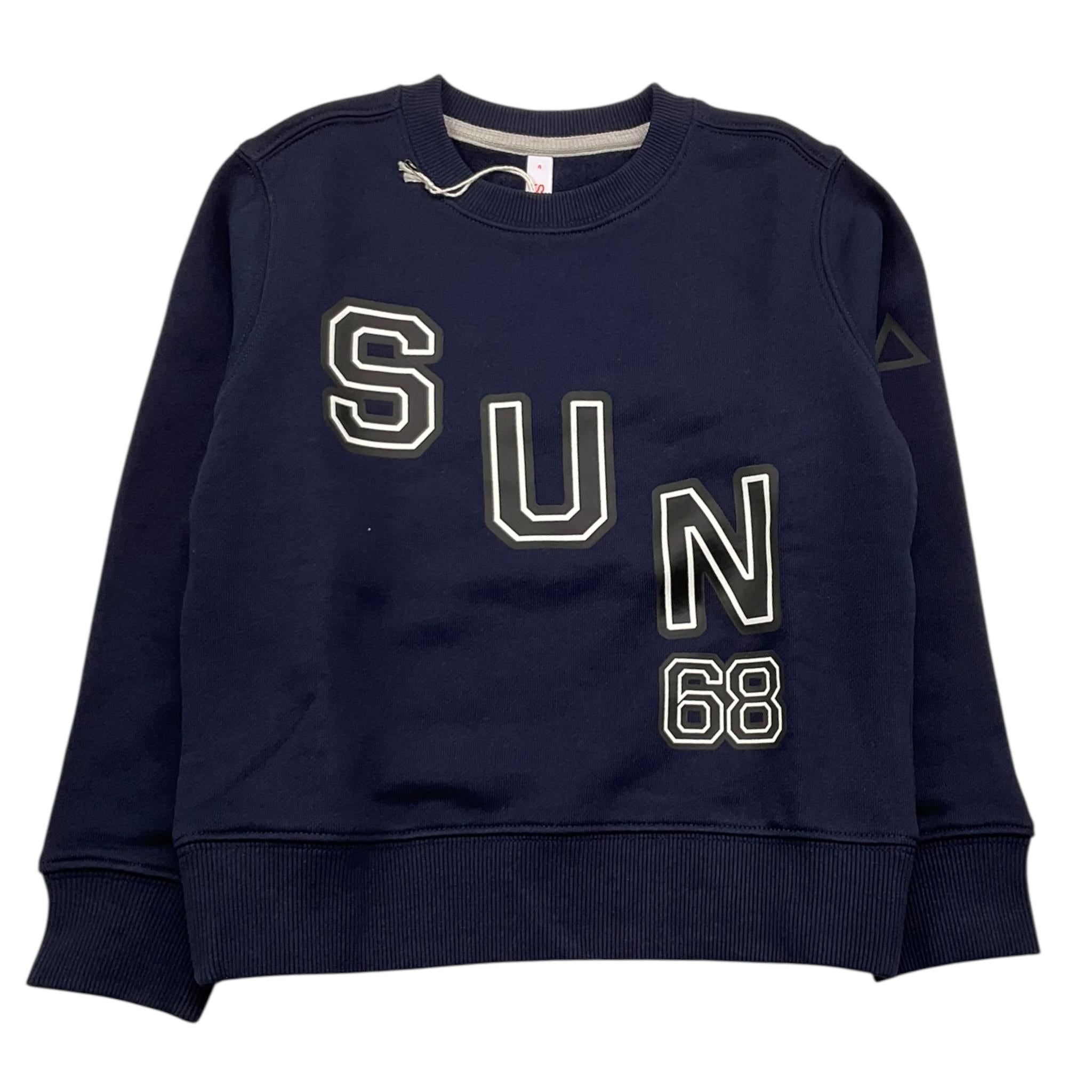 SUN68 felpa chiusa girocollo tinta unita con logo Blu per Bambino F44320 BLU SUN68 
