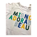 Carre'Ment Beau T-Shirt Crew Neck Solid Color With Contrast Print White For Newborns
