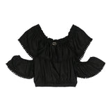 Twinset Top Solid Color Off Shoulder Black For Girls