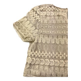 Alice Pi Solid Color Half Sleeve Shirt with Beige Embroidery for Girls