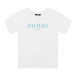 Balmain T-Shirt Girocollo Tinta Unita con Stampa Logo per Bambino BW8P21 BIANCO BALMAIN 