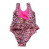 4Giveness Solid Color One Piece Swimsuit With Pink Spotted Pattern For