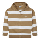 Boss Two-Tone Knit Sweatshirt With Striped Pattern Zip And Hood White/Beige For Boys