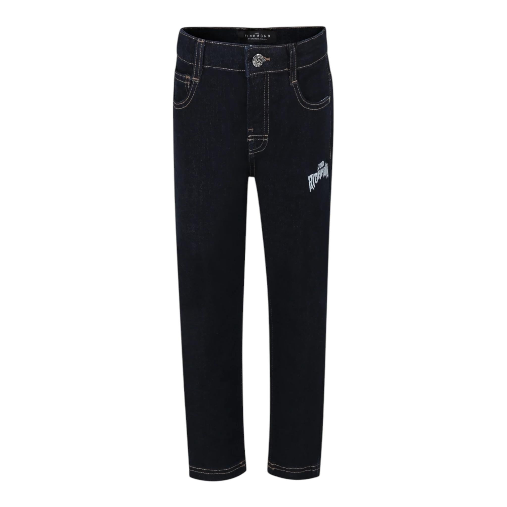 JOHN RICHMOND jeans tinta unita con stampa logo Blu per Bambino RBA24093JE BLU JOHN RICHMOND 