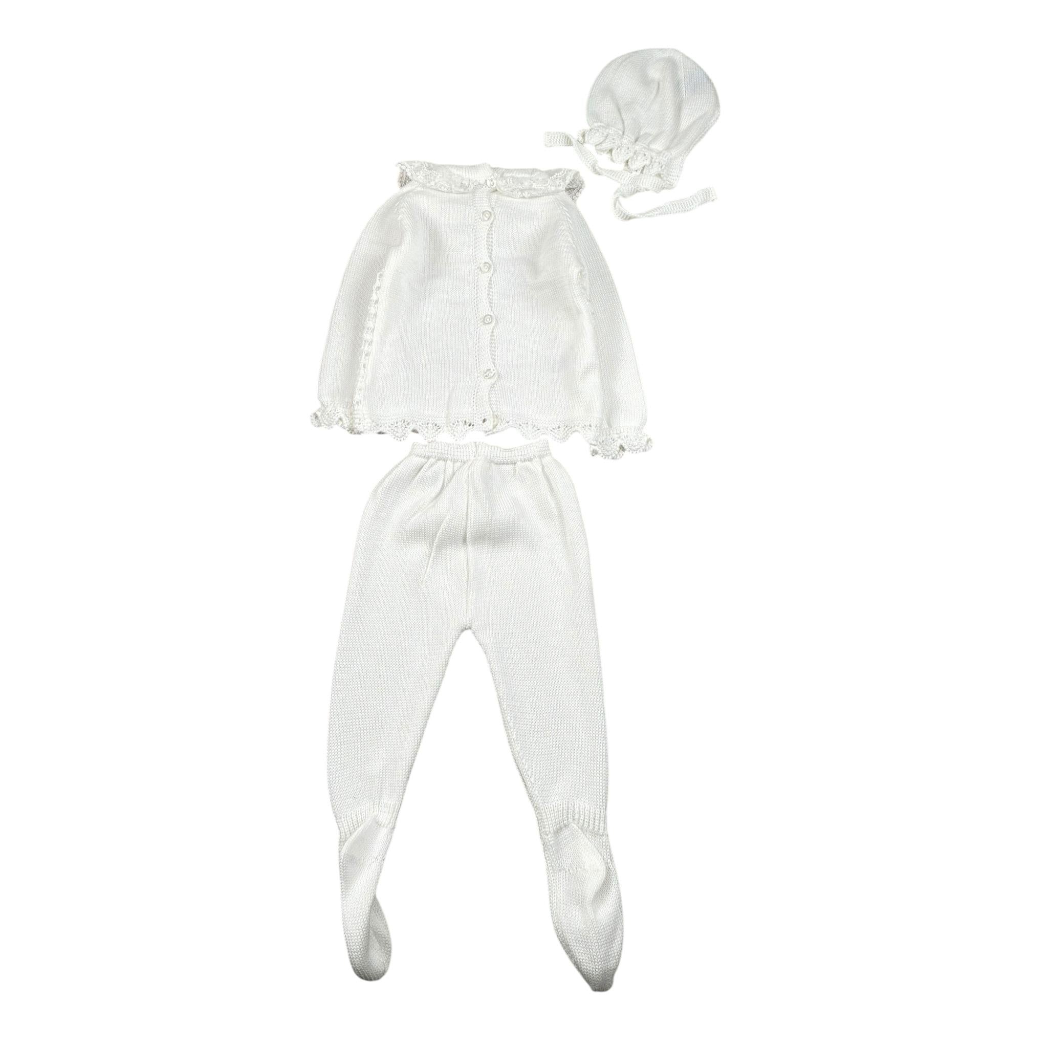 Juliana Completo 3 Pezzi Maglia-Ghettina-Cappello Bianco per Neonata 25036 BIANCO JULIANA 