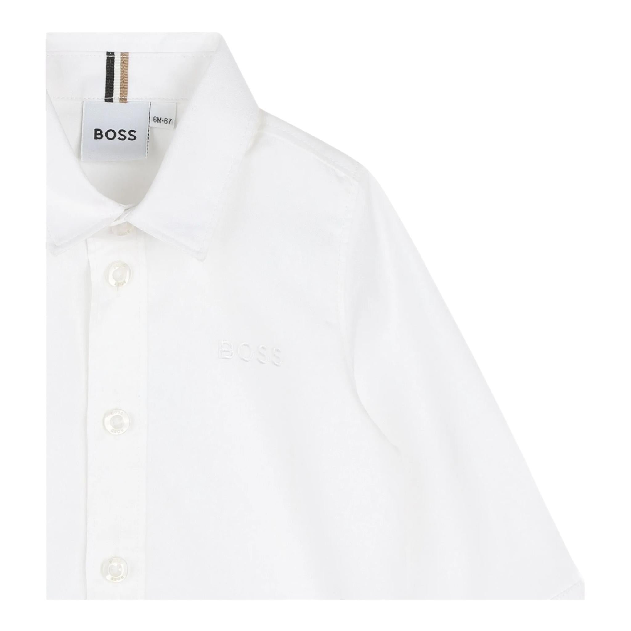 Boss Camicia Manica Lunga Tinta Unita per Neonato J51087 BIANCO BOSS 