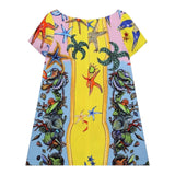 Versace Half Sleeve Dress Multicolor Fantasy Print For Girls