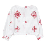 Little Ludo Long Sleeve Shirt Solid Color With Contrast Embroidery White For Girls