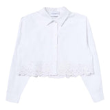 Ermanno Scervino Long Sleeve Shirt Solid Color Short Model With Embroidery White For Girls