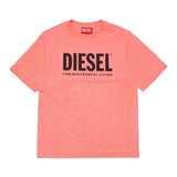 Diesel T-Shirt Crew Neck Solid Color With Contrast Print Fluorescent Pink For Girls