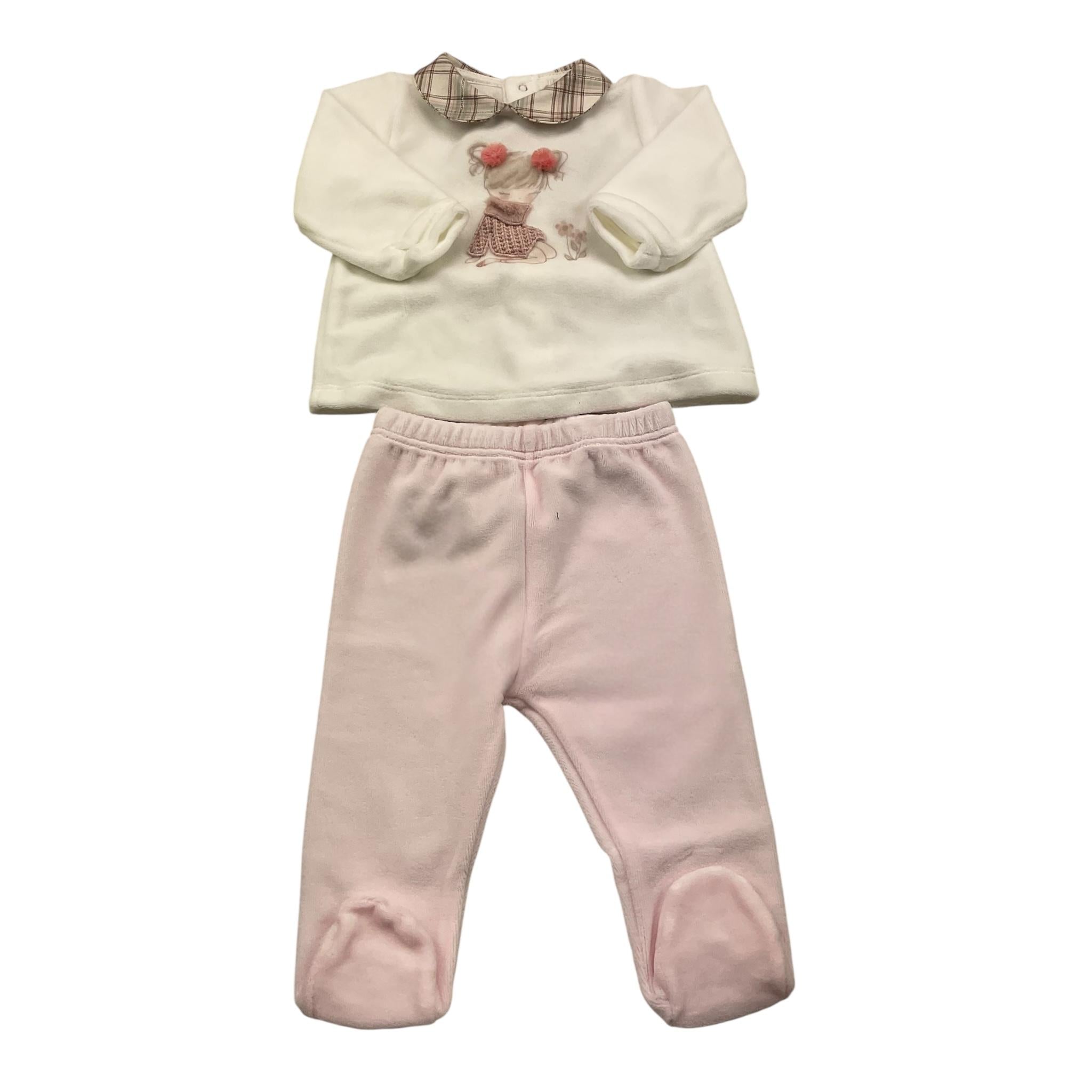 LALALU' completo 2 pezzi maglia-ghettina in ciniglia Bianco/rosa per Neonata CPL6NX BIANCO/ROSA LALALU' 